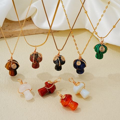 Cute Simple Style Mushroom 304 Stainless Steel Natural Stone Copper K Gold Plated Women's Charms Necklace