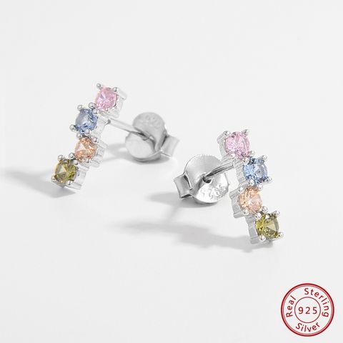 1 Pair Elegant Sweet Splicing Solid Color Plating Inlay Sterling Silver Zircon White Gold Plated Rhodium Plated Ear Studs
