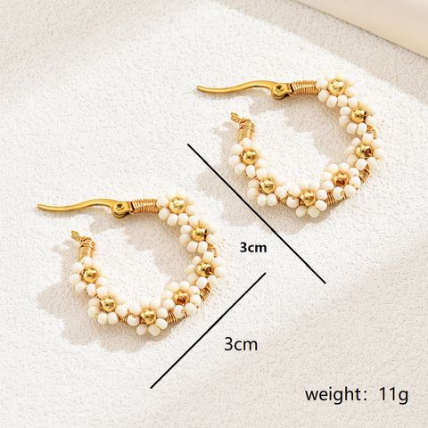 1 Pair Vacation Flower Plating 201 Stainless Steel Plastic 18K Gold Plated Hoop Earrings