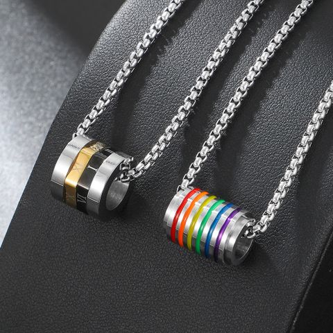 Hip-hop Punk Castle Rainbow Star Stainless Steel Epoxy Stoving Varnish Plating 18k Gold Plated Unisex Pendant Necklace