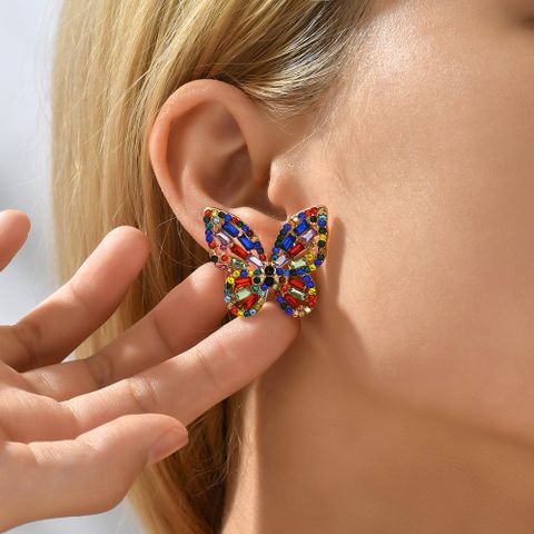 1 Pair Elegant Glam Butterfly Plating Inlay Alloy Rhinestones Ear Studs