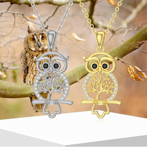 Elegant Simple Style Owl Bc1035 Lucky Tree Alloy Plating Inlay Rhinestones Gold Plated Silver Plated Women's Pendant Necklace