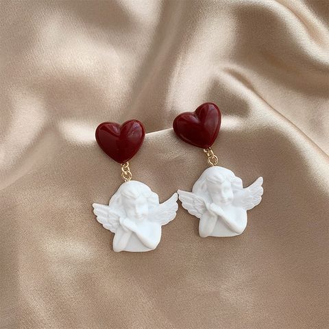 1 Pair Cute Sweet Angel Heart Shape Resin Drop Earrings