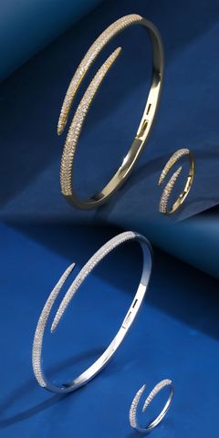 Elegant Lady Geometric Copper Inlay Zircon White Gold Plated Rings Bracelets
