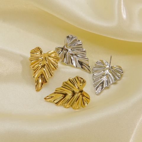 1 Pair Casual Leaf Plating 304 Stainless Steel 14K Gold Plated Ear Studs