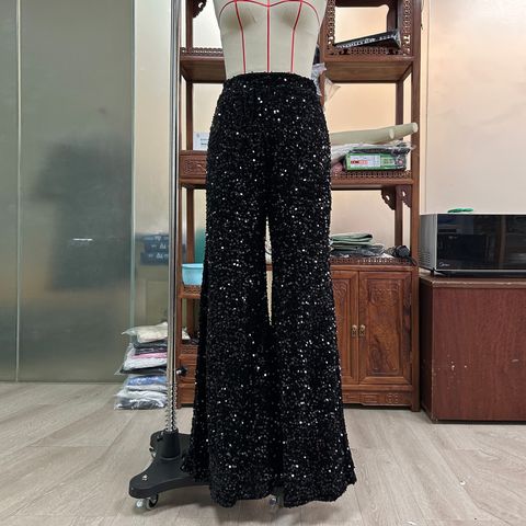 Women's Party Street Fashion Solid Color Full Length Sequins Wide Leg Pants