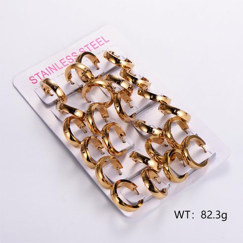 12 Pairs Casual Elegant Solid Color Plating 304 Stainless Steel 18K Gold Plated Hoop Earrings