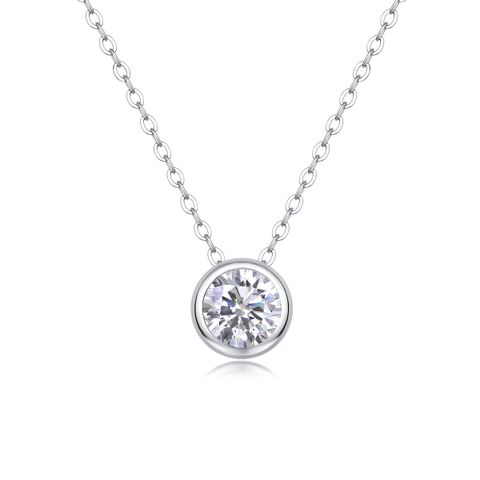 Casual Simple Style Solid Color Sterling Silver Inlay Moissanite Pendant Necklace