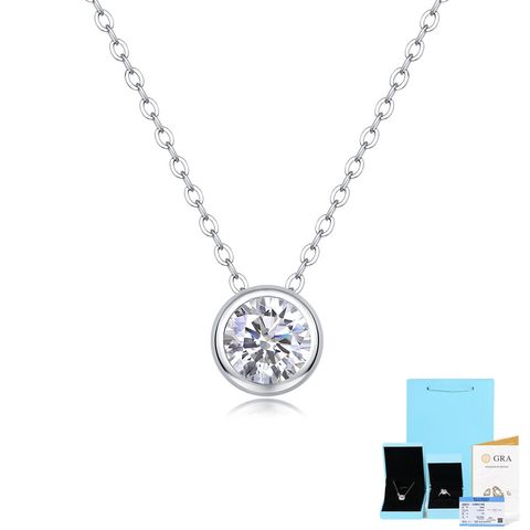 Casual Simple Style Solid Color Sterling Silver Inlay Moissanite Pendant Necklace