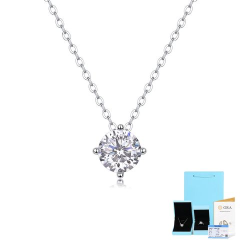 Simple Style Solid Color Sterling Silver Inlay Moissanite Pendant Necklace