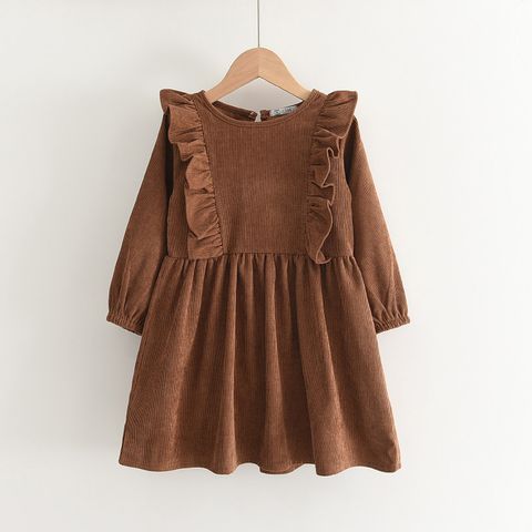 Retro Solid Color Polyester Girls Dresses