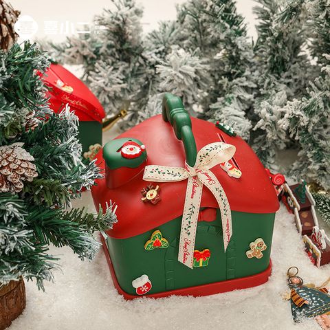Christmas Cartoon Style Cute Christmas House Plastic Party Gift Box