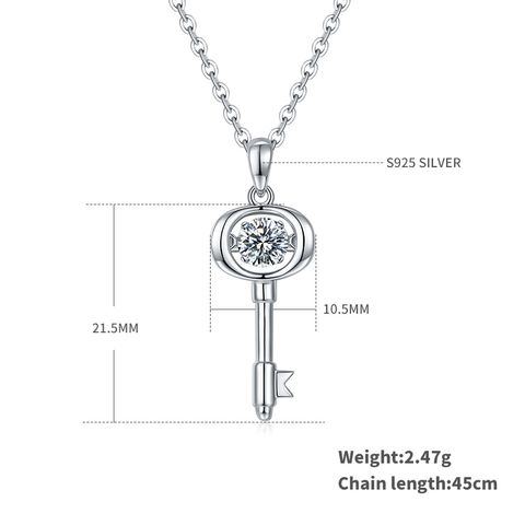 Elegant Lady Key Sterling Silver Gra Inlay Moissanite Rhodium Plated Pendant Necklace