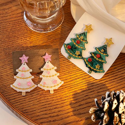 1 Pair Sweet Christmas Tree Plating Plastic Drop Earrings