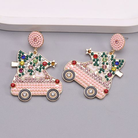 1 Pair Cute Christmas Tree Car Alloy Drop Earrings