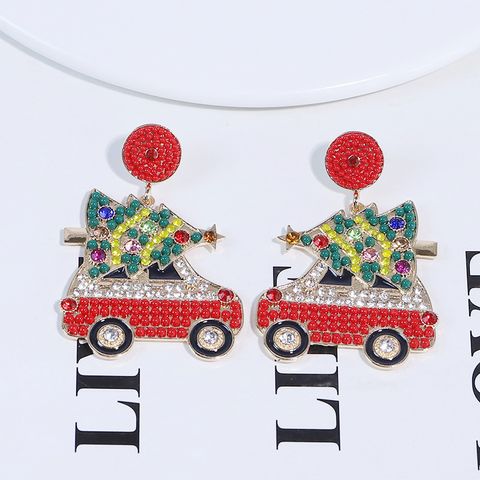 1 Pair Cute Christmas Tree Car Alloy Drop Earrings