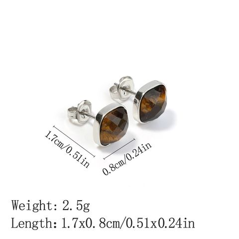 1 Pair Vintage Style Geometric Square Plating Inlay Stainless Steel Natural Stone 14k Gold Plated Ear Studs