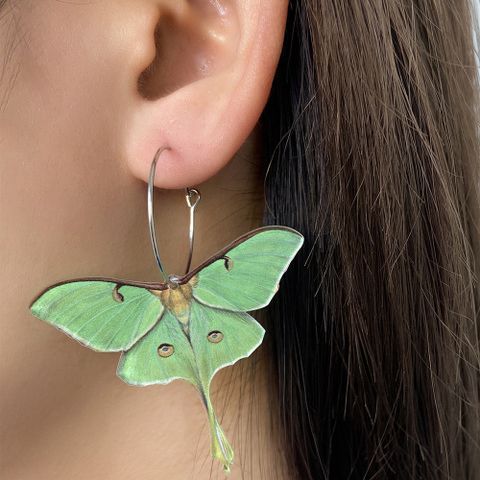 1 Pair Cute Butterfly Plating Arylic Alloy Hoop Earrings