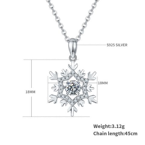 Elegant Streetwear Snowflake Sterling Silver Gra Plating Inlay Moissanite Rhodium Plated Pendant Necklace