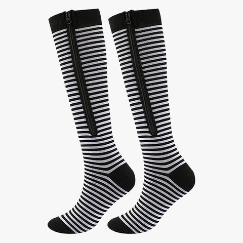Unisex Sports Stripe Solid Color Nylon Zipper Crew Socks A Pair