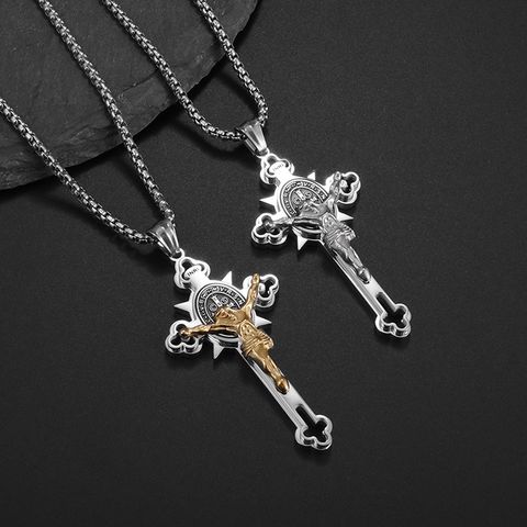 Casual Vintage Style Punk Cross Stainless Steel Men's Pendant Necklace