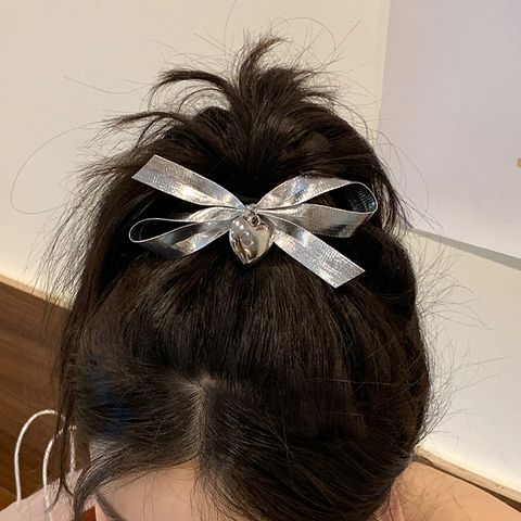 Elegant Lady Heart Shape Bow Knot Cloth Hair Clip