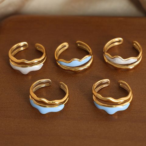 Simple Style Mountain Titanium Steel Enamel Plating 18k Gold Plated Open Rings