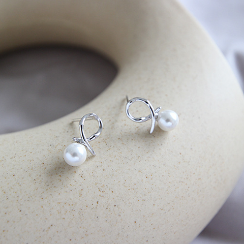 1 Pair Elegant Pearl Plating Inlay Sterling Silver Artificial Pearls Silver Plated Ear Studs