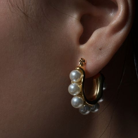 1 Pair Simple Style U Shape Plating Inlay Stainless Steel Artificial Pearls 14k Gold Plated Ear Studs