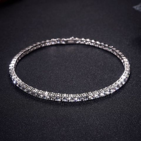 Casual Solid Color Sterling Silver Plating Inlay Zircon Silver Plated Tennis Bracelet