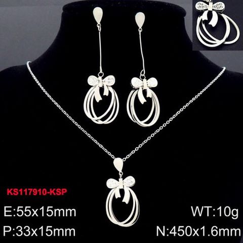 Simple Style Classic Style Bow Knot Stainless Steel Titanium Steel Inlay Zircon Jewelry Set