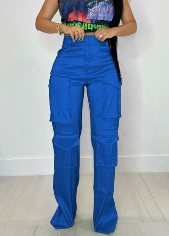 Women's Street Casual Solid Color Full Length Pocket Cargo Pants