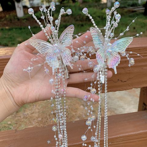 Fairy Style Butterfly Artificial Crystal Pearl Hair Clip Hair Band Ear Clip