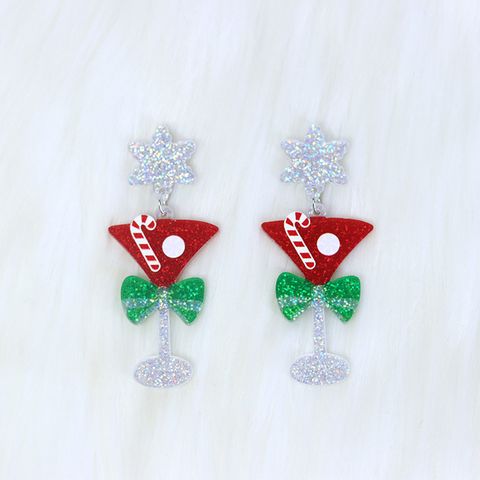 1 Pair Cute Sweet Santa Claus Candle Snowman Printing Arylic Drop Earrings