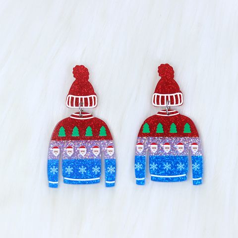 1 Pair Cute Sweet Santa Claus Candle Snowman Printing Arylic Drop Earrings