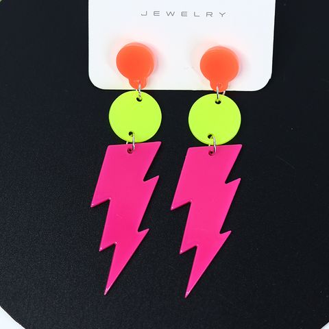 1 Pair Sweet Round Lightning Spray Paint Arylic Drop Earrings