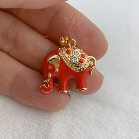 Vintage Style Elephant Copper Enamel Plating Inlay Zircon Charms