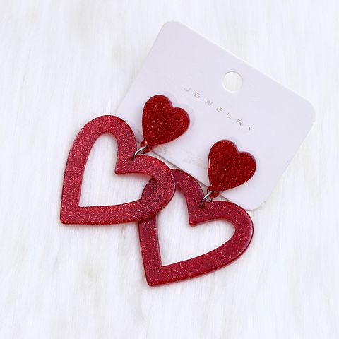 1 Pair Simple Style Geometric Heart Shape Spray Paint Arylic Drop Earrings
