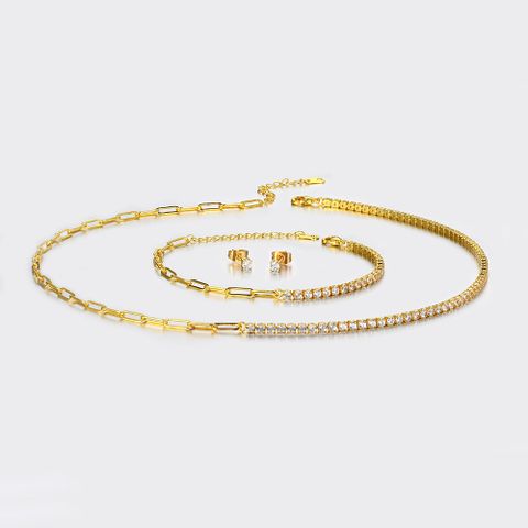 Elegant Lady Geometric Copper Zircon Bracelets Earrings Necklace In Bulk