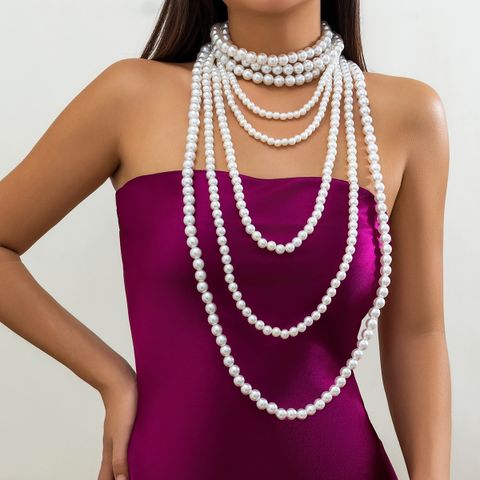 Simple Style Commute Round Imitation Pearl Beaded Women's Necklace