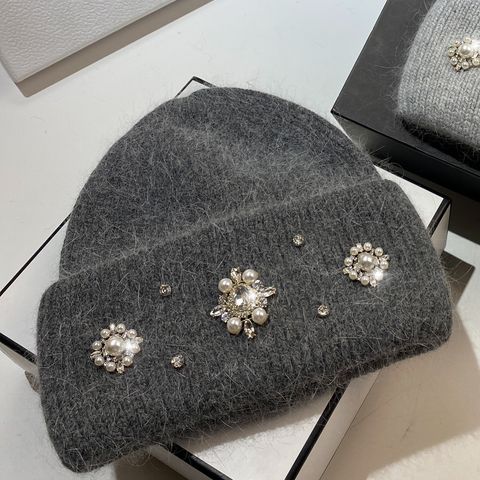 Women's Elegant Sweet Simple Style Solid Color Rhinestone Pearl Eaveless Wool Cap
