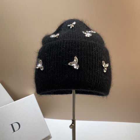 Women's Sweet Solid Color Rhinestone Eaveless Wool Cap