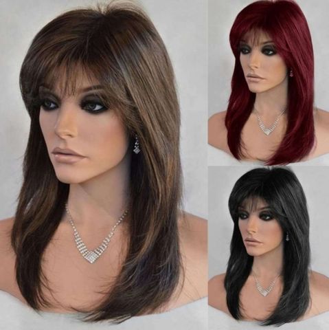 Unisex Simple Style Multicolor Casual High Temperature Wire Side Fringe Long Straight Hair Wig Net