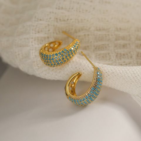 1 Pair Simple Style Commute Color Block Plating Inlay Copper Zircon 18k Gold Plated Ear Studs