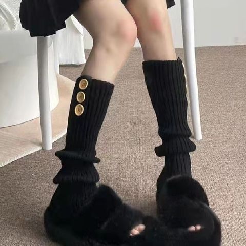 Women's Japanese Style Solid Color Polyacrylonitrile Fiber Jacquard Crew Socks A Pair