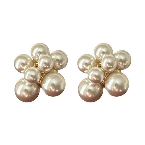 1 Pair Retro Solid Color Inlay Copper Pearl Ear Studs