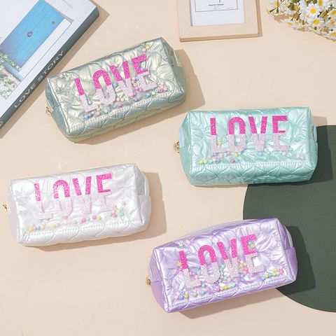 Basic Vintage Style Letter Polyester Square Makeup Bags