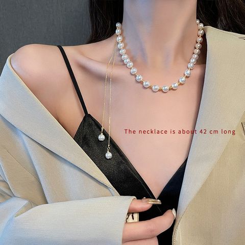 Fashion Heart Shape Flower Bow Knot Artificial Pearl Alloy Pearl Plating Inlay Rhinestones Women's Pendant Necklace Necklace