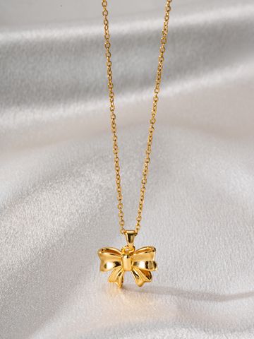 Kupfer 18 Karat Vergoldet Süss Einfacher Stil Bogenknoten Halskette Mit Anhänger