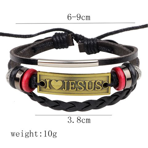 Retro Cross Pu Leather Alloy Braid Unisex Bracelets